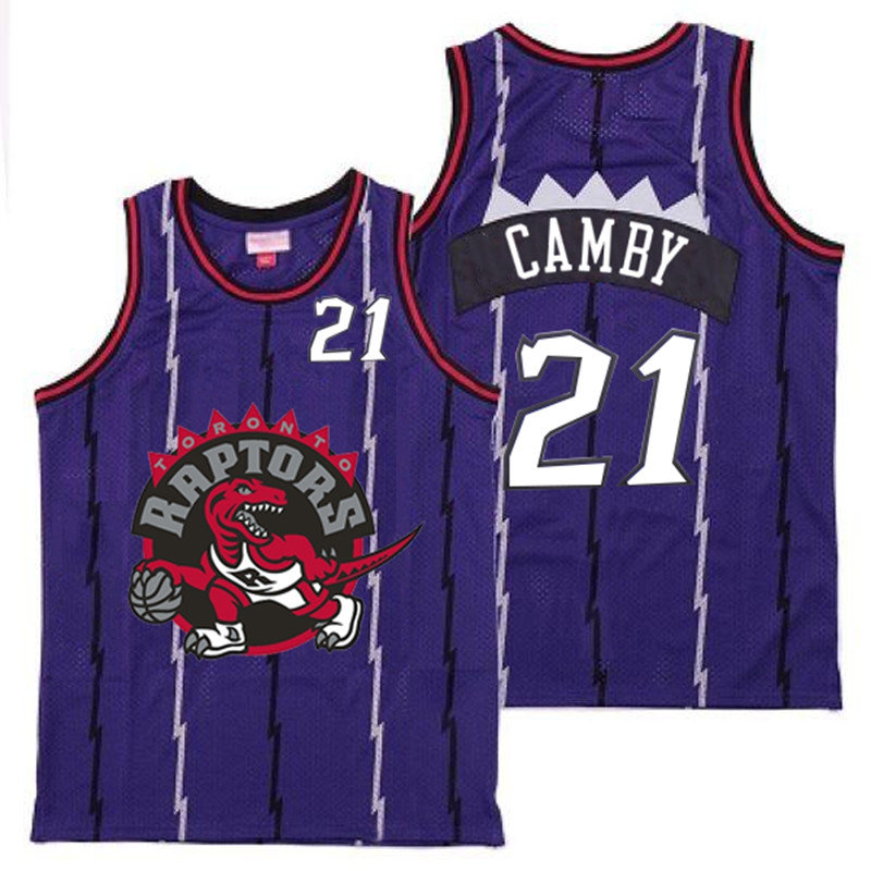 Raptors 21 Marcus Camby Purple Big Gray Red Logo Retro Jersey