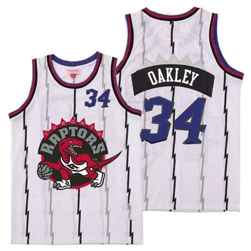 Raptors 34 Charles Oakley White Big Gray Red Logo Retro Jersey