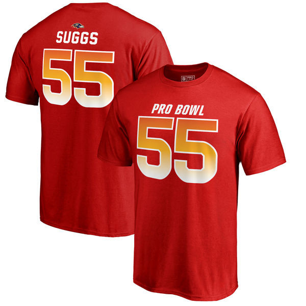 Ravens 55 Terrell Suggs AFC NFL Pro Line by Fanatics Branded 2018 Pro Bowl Stack Name & Number T Shirt Red