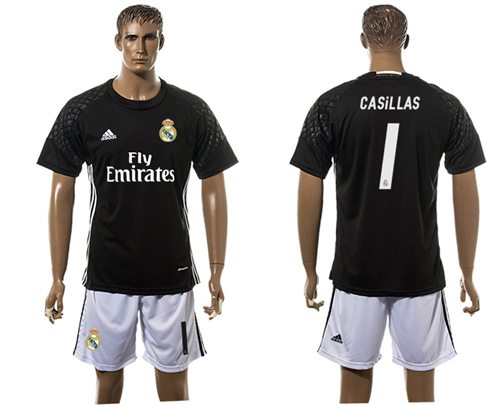 Real Madrid 1 Casillas Black Goalkeeper Soccer Club Jersey