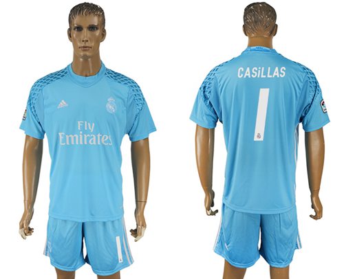Real Madrid 1 Casillas Sky Blue Goalkeeper Soccer Club Jersey