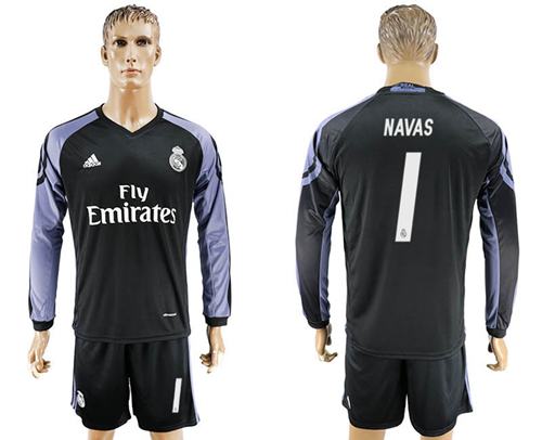Real Madrid 1 Navas Sec Away Long Sleeves Soccer Club Jersey