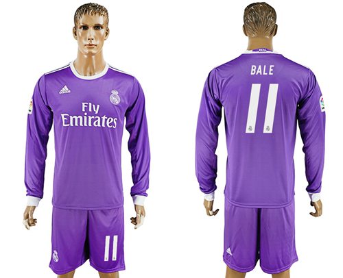 Real Madrid 11 Bale Away Long Sleeves Soccer Club Jersey