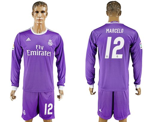 Real Madrid 12 Marcelo Away Long Sleeves Soccer Club Jersey
