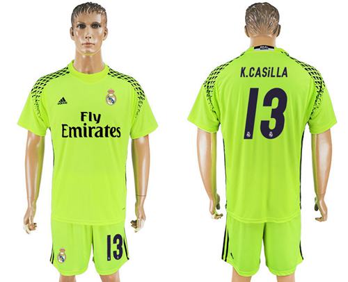 Real Madrid 13 K Casilla Shiny Green Goalkeeper Soccer Club Jersey