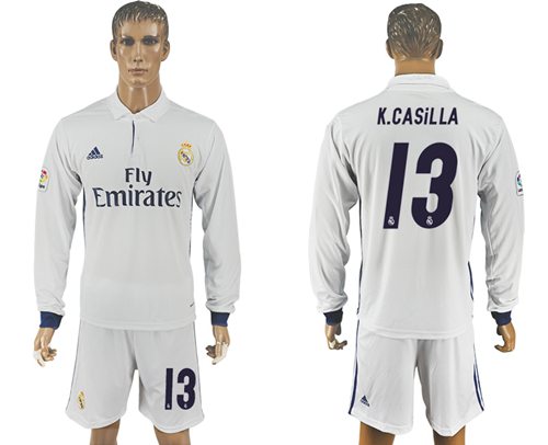 Real Madrid 13 KCasillas White Home Long Sleeves Soccer Club Jersey