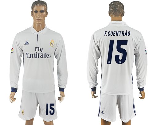 Real Madrid 15 FCoentrao White Home Long Sleeves Soccer Club Jersey