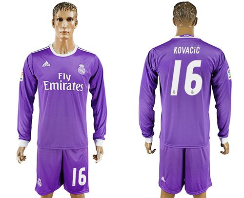 Real Madrid 16 Kovacic Away Long Sleeves Soccer Club Jersey