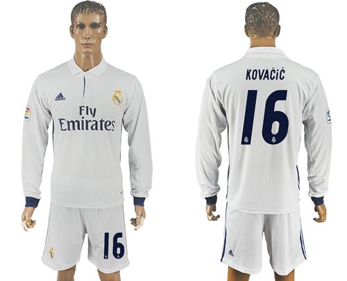 Real Madrid 16 Kovacic White Home Long Sleeves Soccer Club Jersey