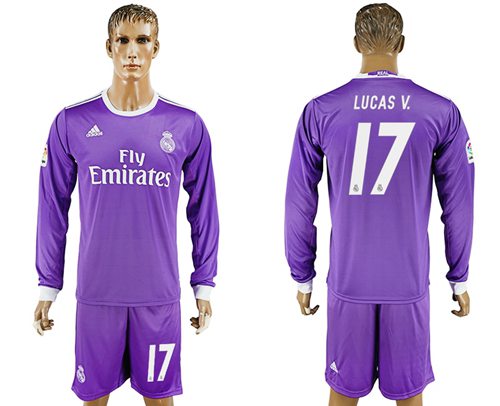 Real Madrid 17 Lucas V Away Long Sleeves Soccer Club Jersey