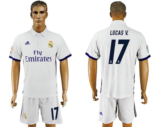 Real Madrid 17 Lucas V White Home Soccer Club Jersey
