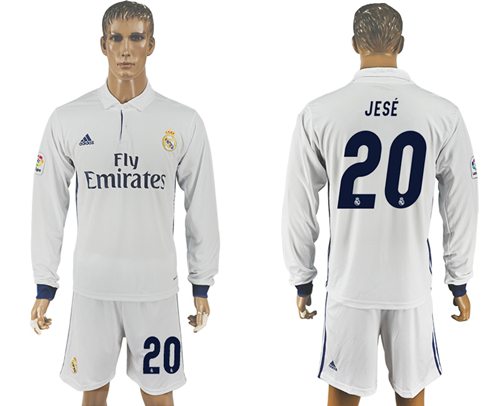 Real Madrid 20 Jese White Home Long Sleeves Soccer Club Jersey
