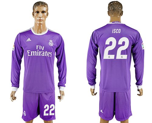 Real Madrid 22 Isco Away Long Sleeves Soccer Club Jersey