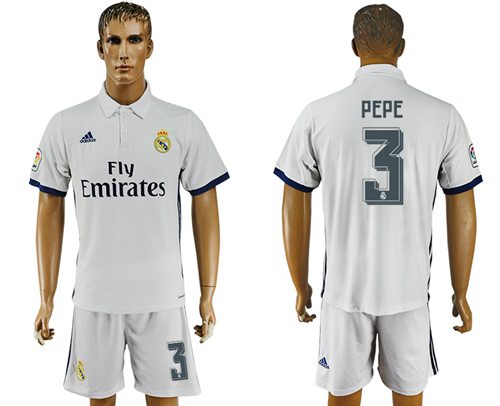 Real Madrid 3 Pepe White Home Soccer Club Jersey