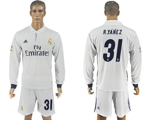 Real Madrid 31 RYanez White Home Long Sleeves Soccer Club Jersey