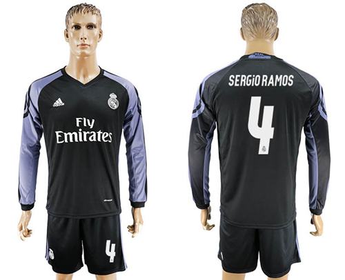 Real Madrid 4 Sergio Ramos Sec Away Long Sleeves Soccer Club Jersey