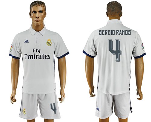 Real Madrid 4 Sergio Ramos White Home Soccer Club Jersey