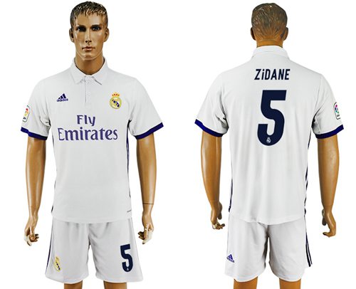 Real Madrid 5 Zidane White Home Soccer Club Jersey