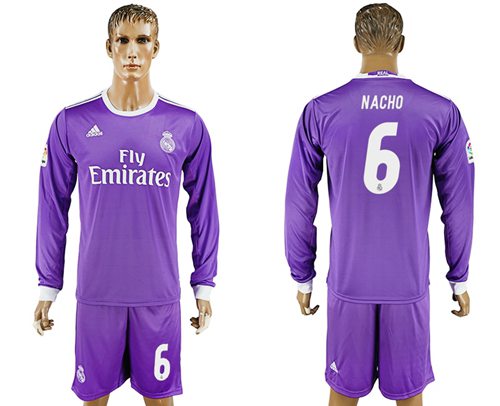 Real Madrid 6 Nacho Away Long Sleeves Soccer Club Jersey