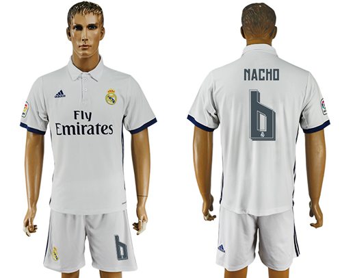 Real Madrid 6 Nacho White Home Soccer Club Jersey