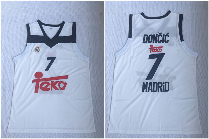 Real Madrid 7 Luka Doncic White Black Basketball Home Jersey 201718