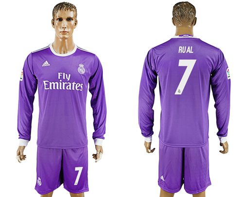 Real Madrid 7 Rual Away Long Sleeves Soccer Club Jersey