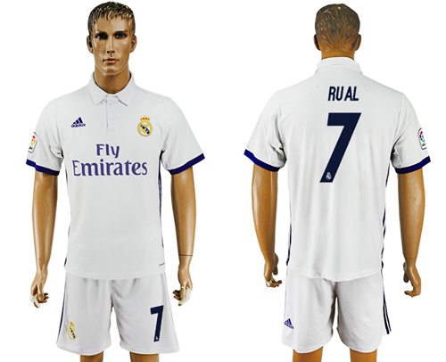 Real Madrid 7 Rual White Home Soccer Club Jersey