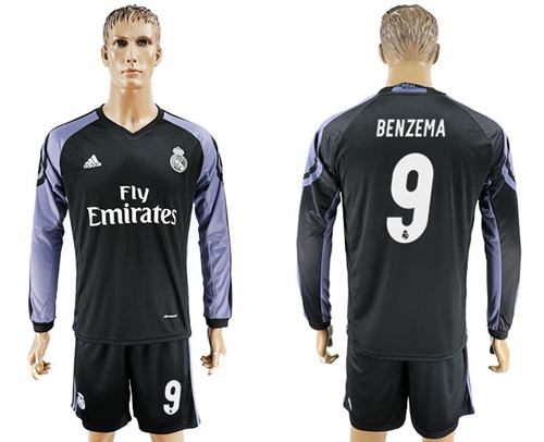 Real Madrid 9 Benzema Sec Away Long Sleeves Soccer Club Jersey