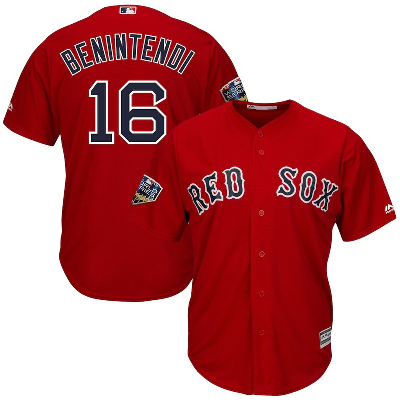 Red Sox 16 Andrew Benintendi Scarlet 2018 World Series Cool Base Player Jersey