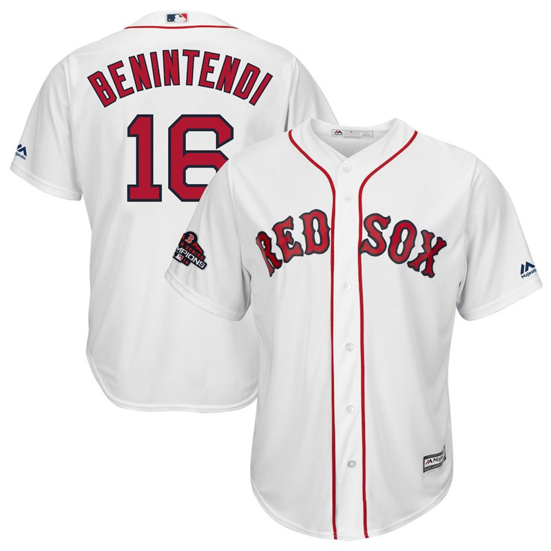 Red Sox 16 Andrew Benintendi White 2018 World Series Champions Team Logo Player Jersey