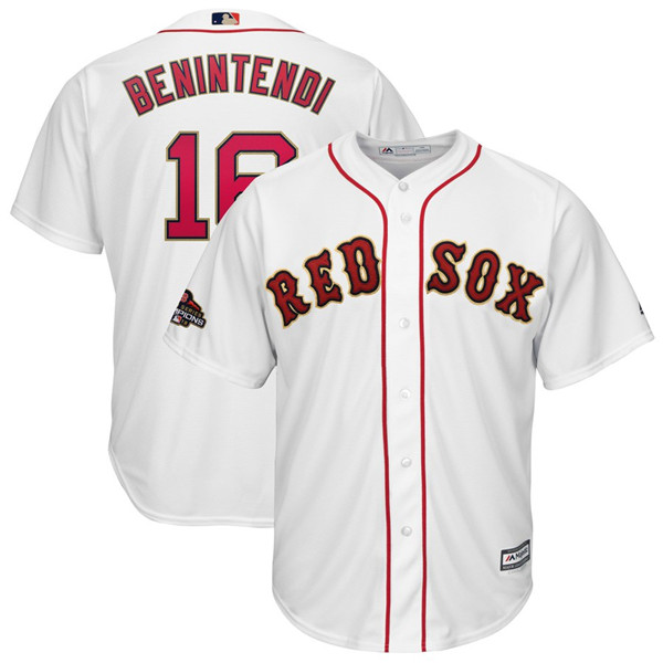 Red Sox 16 Andrew Benintendi White 2019 Gold Program Cool Base Jersey