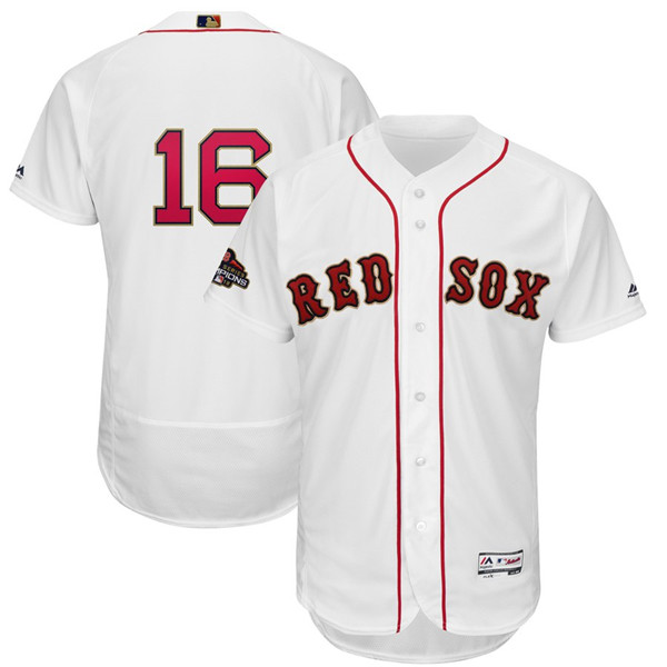 Red Sox 16 Andrew Benintendi White 2019 Gold Program FlexBase Jersey