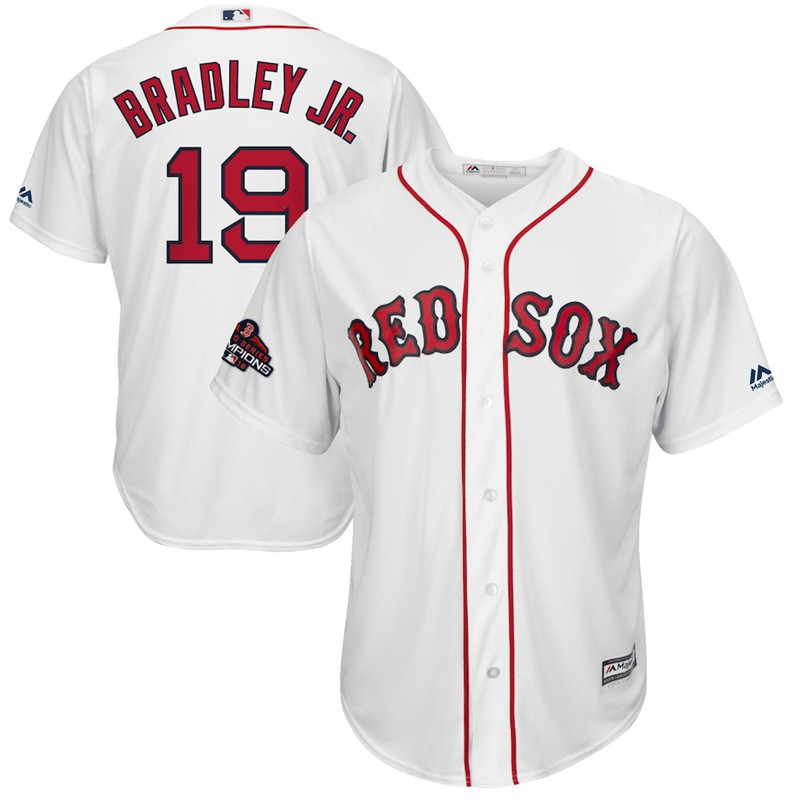 Red Sox 19 Jackie Bradley Jr. White 2018 World Series Champions Team Logo Player Jersey