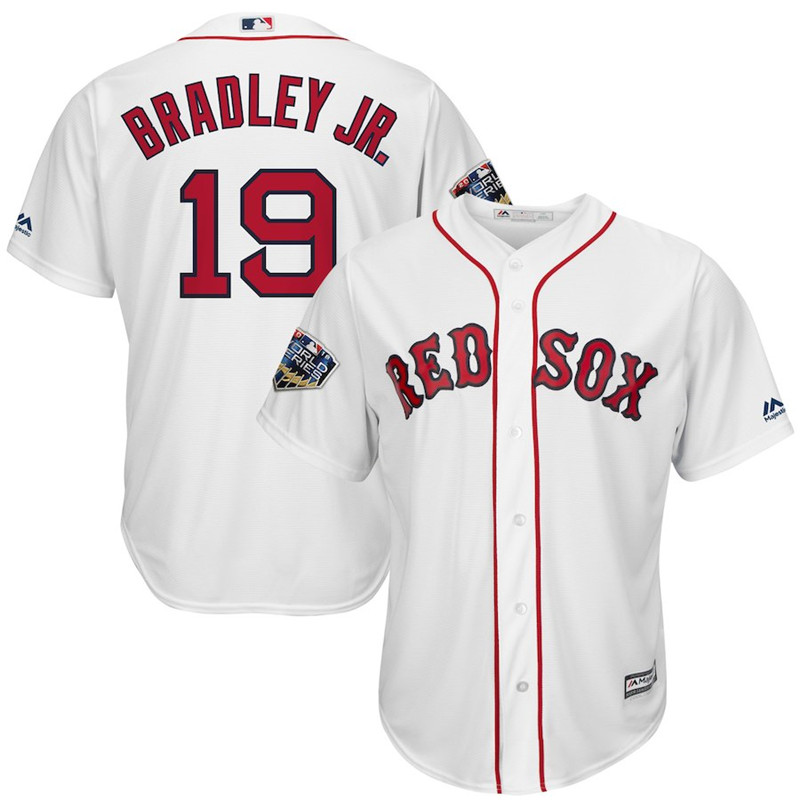 Red Sox 19 Jackie Bradley Jr. White 2018 World Series Cool Base Player Jersey