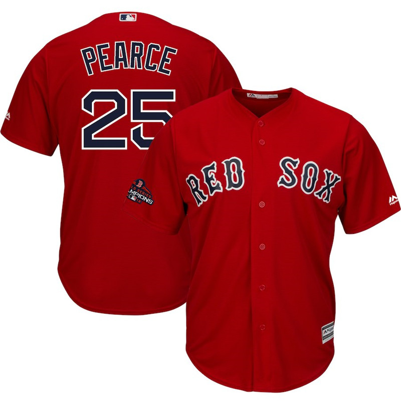 Red Sox 25 Steve Pearce Scarlet 2018 World Series Champions Team Logo Player Jersey