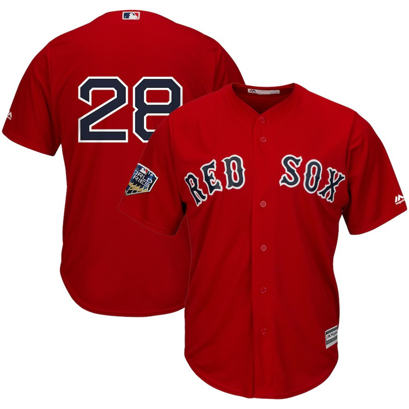 Red Sox 28 J.D. Martinez Red 2018 World Series Cool Base Player Number Jersey