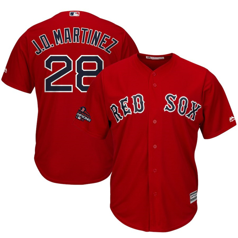 Red Sox 28 J.D. Martinez Red Women 2018 World Series Champions Cool Base Jersey