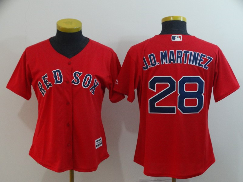Red Sox 28 J.D. Martinez Red Women Cool Base Jersey