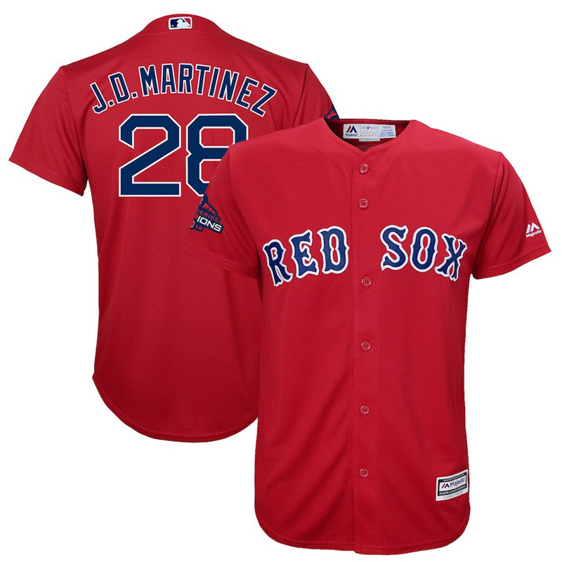 Red Sox 28 J.D. Martinez Scarlet Youth 2018 World Series Champions Team Logo Player Jersey