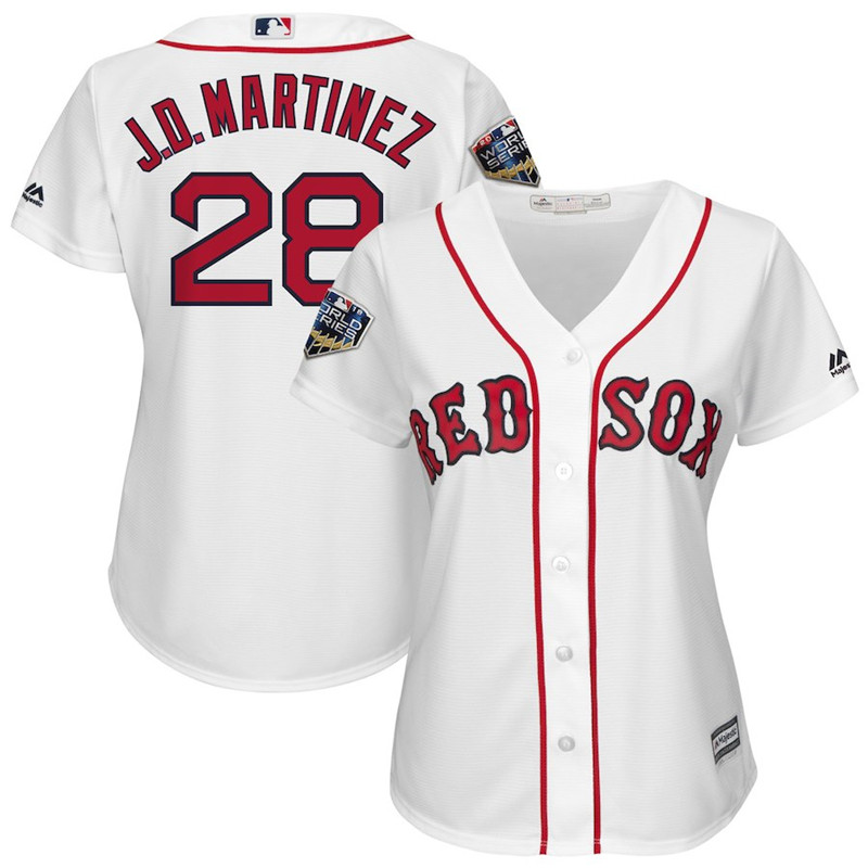 Red Sox 28 J.D. Martinez White Women 2018 World Series Cool Base Player Jersey