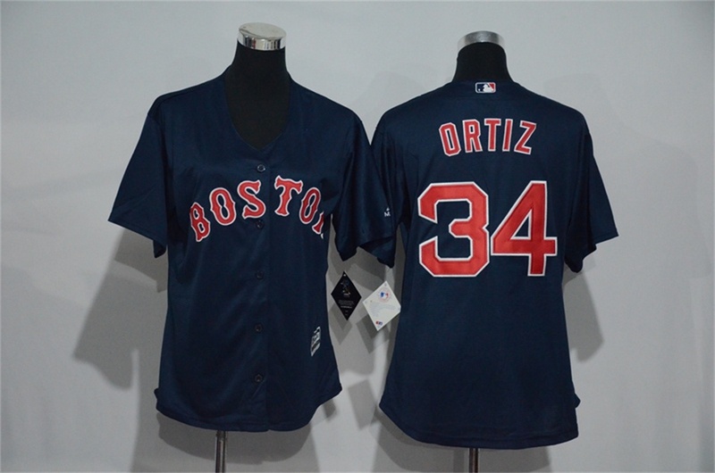Red Sox 34 David Ortiz Blue Women Fashion Stitched MLB Jersey