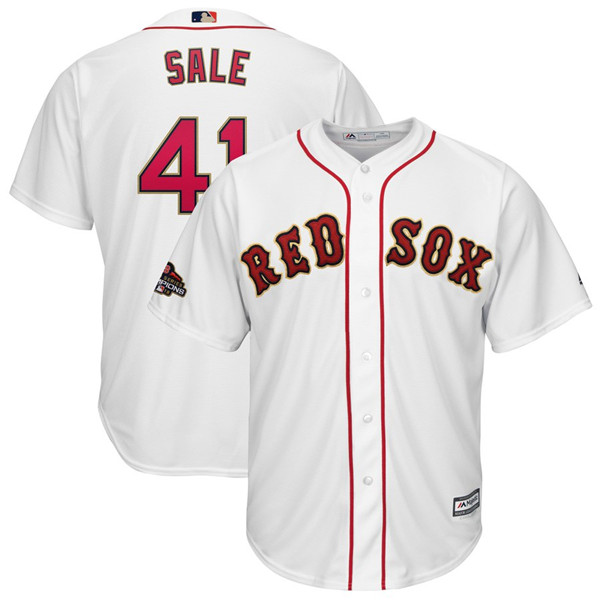 Red Sox 41 Chris Sale White 2019 Gold Program Cool Base Jersey
