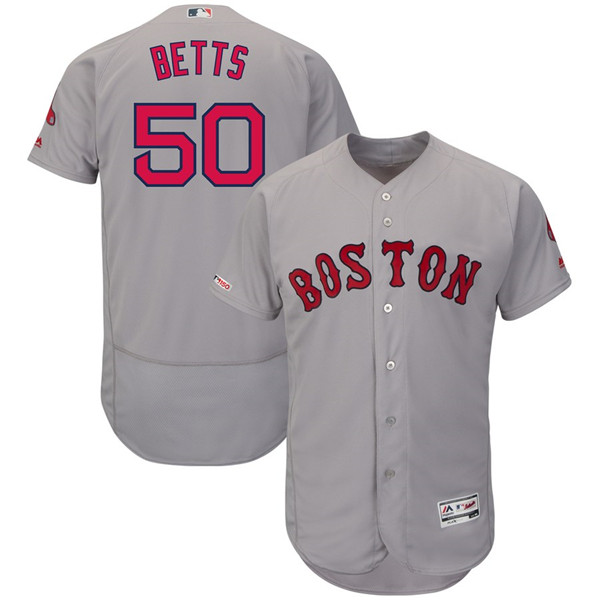 Red Sox 50 Mookie Betts Gray 150th Patch FlexBase Jersey