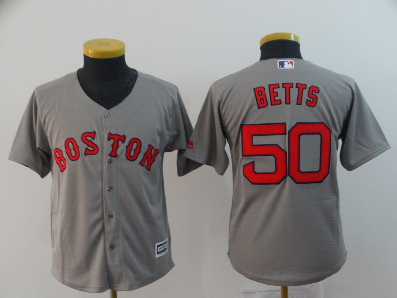 Red Sox 50 Mookie Betts Gray Youth Cool Base Jersey