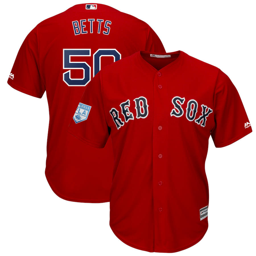 Red Sox 50 Mookie Betts Red 2019 Spring Training Cool Base Jersey