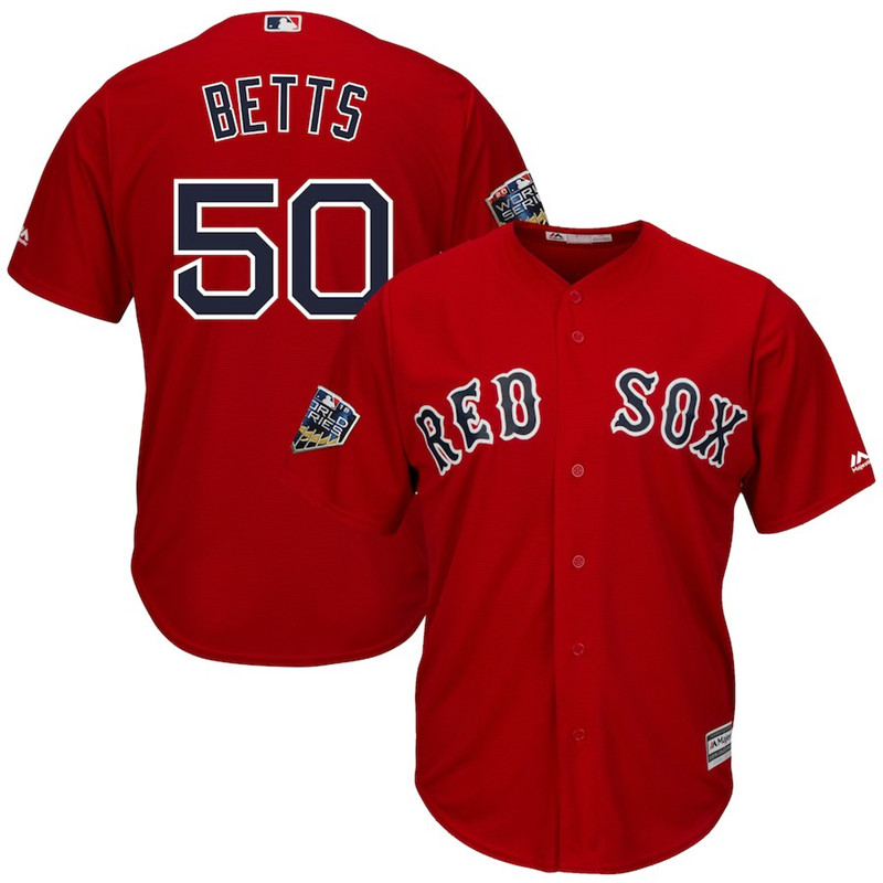 Red Sox 50 Mookie Betts Scarlet 2018 World Series Cool Base Player Jersey