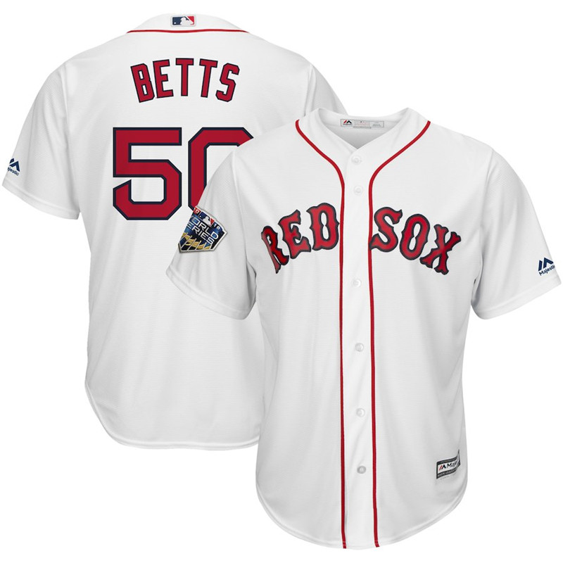 Red Sox 50 Mookie Betts White 2018 World Series Cool Base Player Jersey