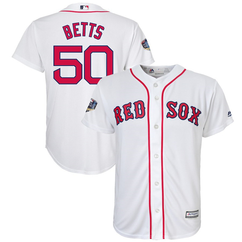 Red Sox 50 Mookie Betts White Youth 2018 World Series Cool Base Player Jersey