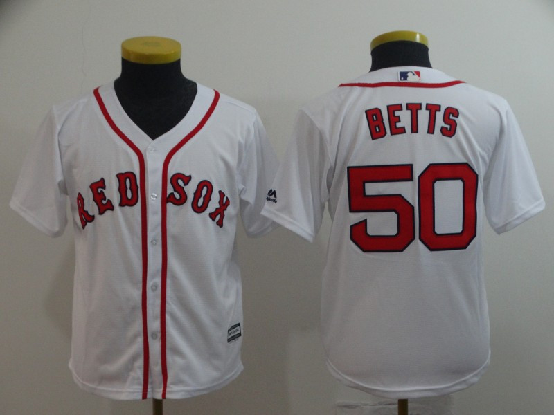 Red Sox 50 Mookie Betts White Youth Cool Base Jersey