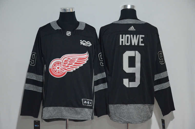 Red Wings 9 Gordie Howe Black 100th Anniversary  Jersey